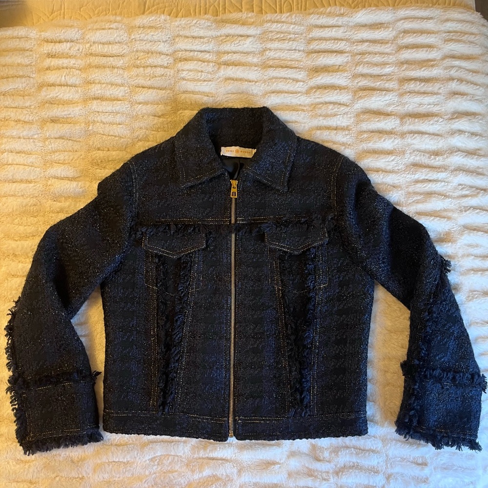 Tory Burch Aria Zip-front Tweed Jacket size 6
